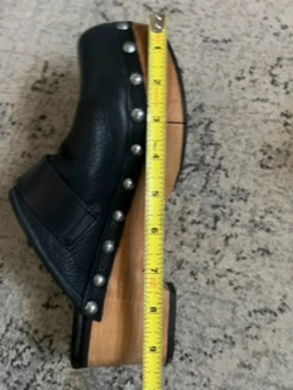 Free People Black Leather Silver Buckles Clogs Thick Wooden Platform 40